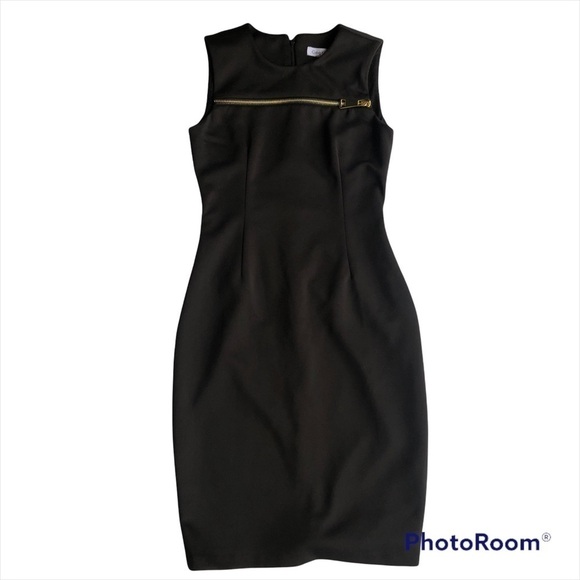 Calvin Klein black sleeveless dress with gold zipper over chest size 2 - Picture 5 of 10
